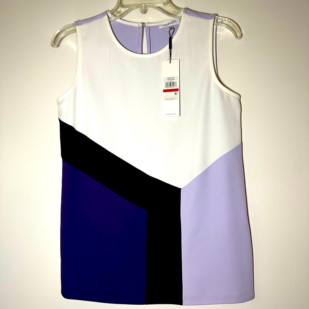 Calvin Klein tank top. Print on the front, solid lavender in the back.